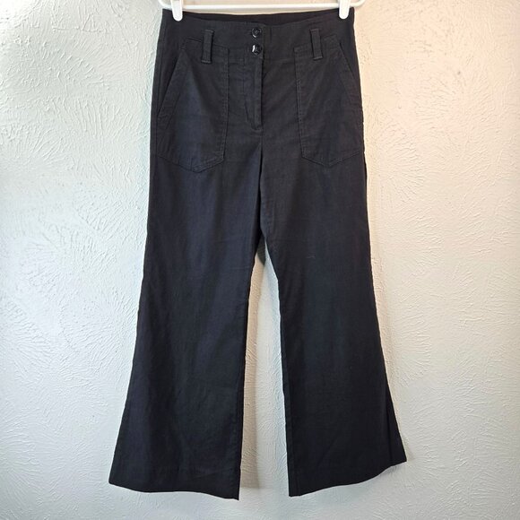 Maeve Wide Leg Pants Linen Blend Black High Waisted Minimalist Trousers Size 8 - Picture 1 of 13